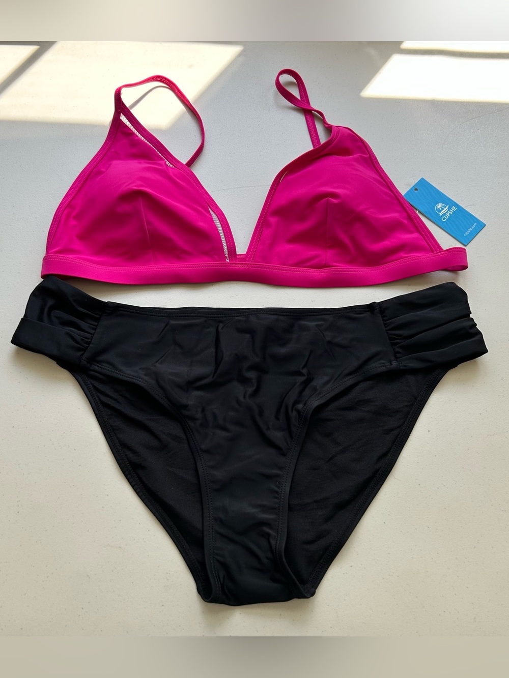 Cupshe Bikini Set XL Pink Black Triangle Top New